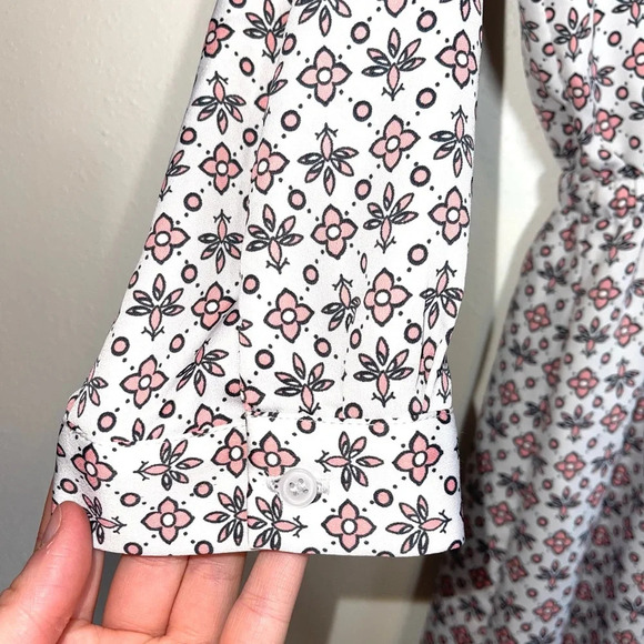 LOFT Outlet White Pink Floral Print V-neck Drawstring Mini Dress Xsmall Women’s - Picture 5 of 14